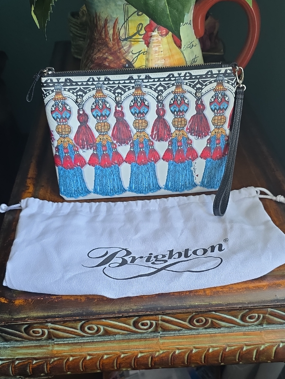 BrightonTANGIER  Red and Blue Tassel-Print Wristlet